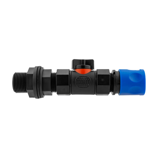 Water Butt Connector 3/4" BSP with Valve and Click-Lock Connector Blue
