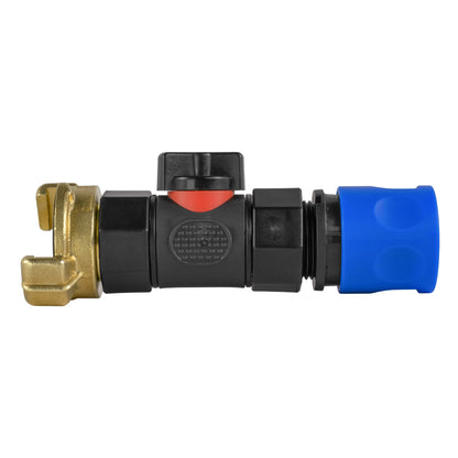 Hose Connector Blue with In-Line Valve and Geka Type Connector