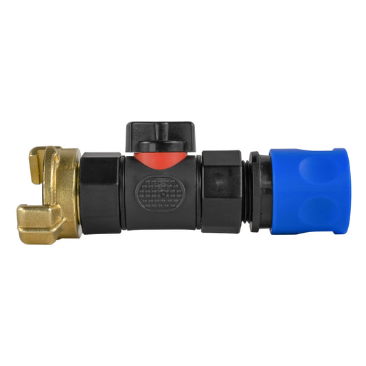 Hose Connector Blue with In-Line Valve and Geka Type Connector