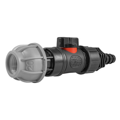 Inline Valve Kit – 20mm MDPE Connector to 16mm Irrigation Barb