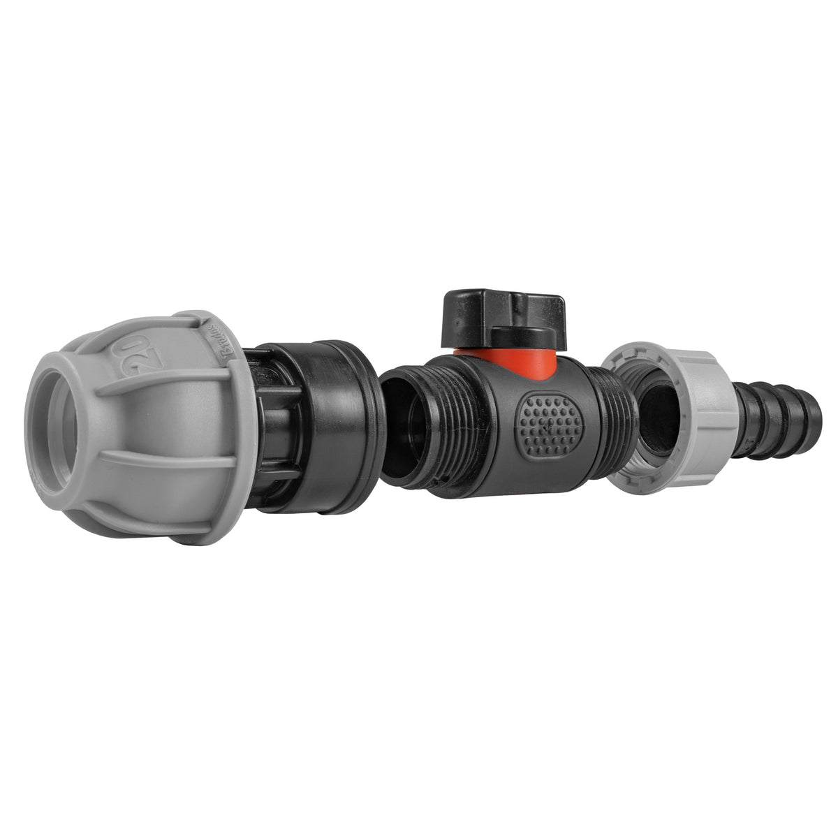 Inline Valve Kit – 20mm MDPE Connector to 20mm Irrigation Barb