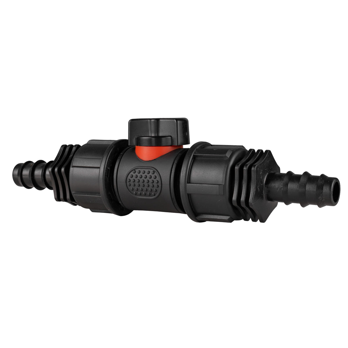Black Inline Valve with 2 16mm Irrigation Barbs