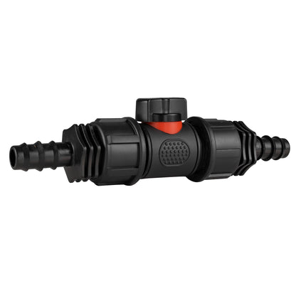 Black Inline Valve with 2 16mm Irrigation Barbs