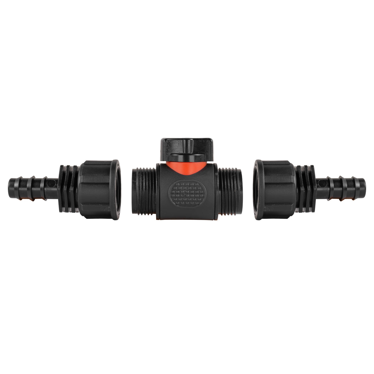 Black Inline Valve with 2 16mm Irrigation Barbs