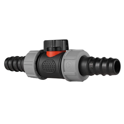 Black Inline Valve with 2 20mm Irrigation Barbs