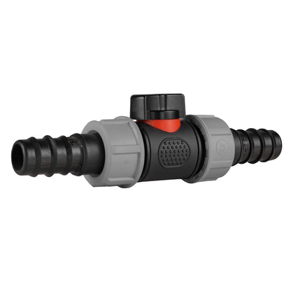 Black Inline Valve with 2 20mm Irrigation Barbs