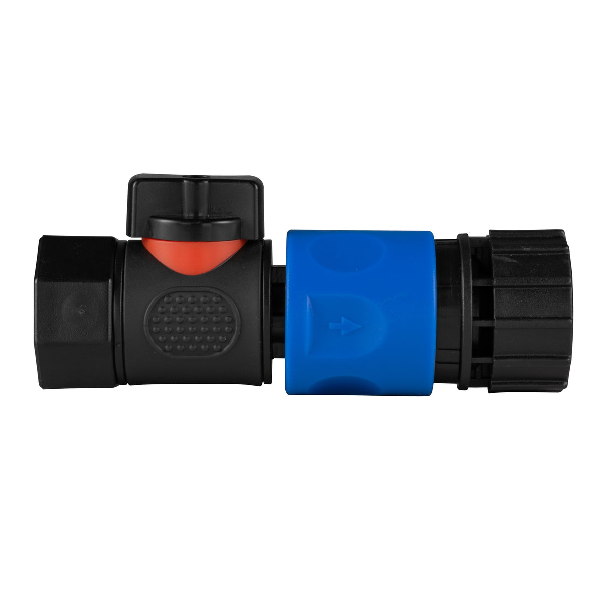 Black manual valve kit with ¾″ BSP female threaded inlet and blue female snap-on coupling with ¾″ BSP female thread.