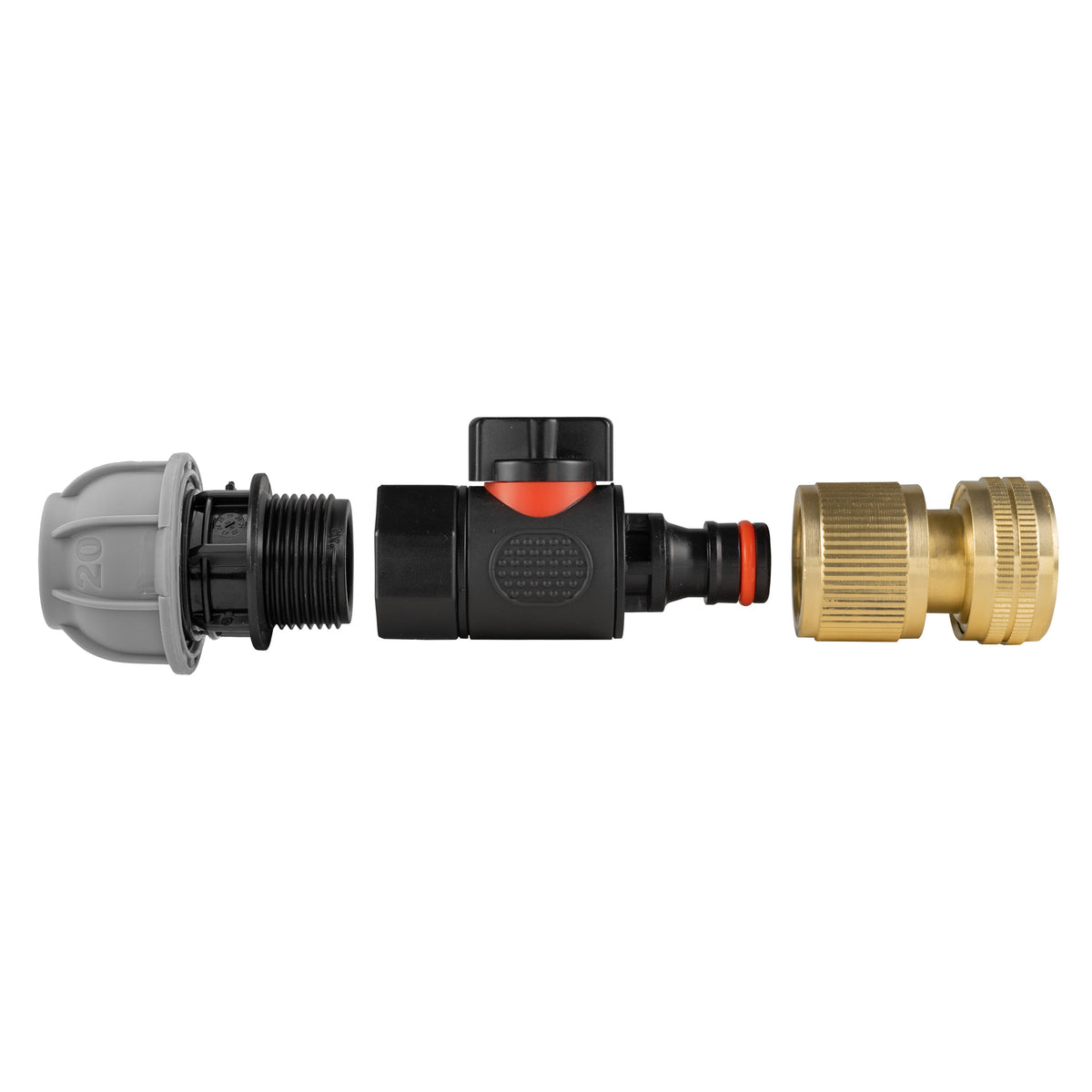 20mm MDPE Valve Kit with Brass ½″ Hose Connector