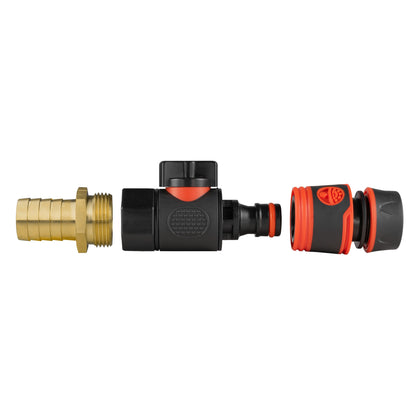 19mm Brass Barb Valve Kit with Soft-Touch ½″ Hose Connector