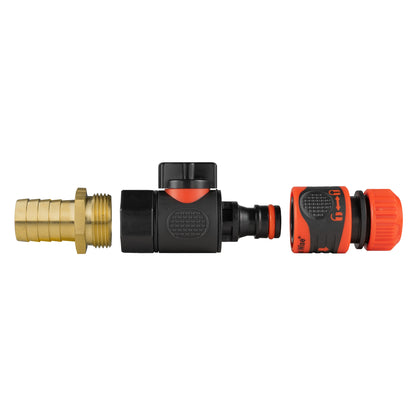 19mm Brass Barb Valve Kit & Orange Locking ½″ Coupler