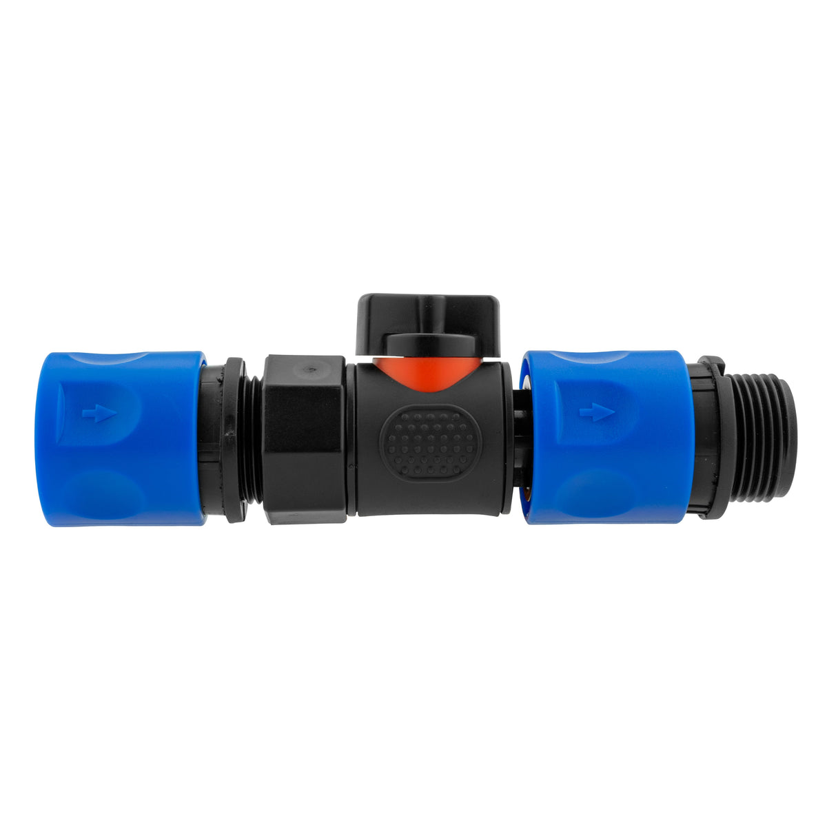 Black manual valve kit with female snap-on socket and blue female snap-on coupling with ¾″ BSP male thread.