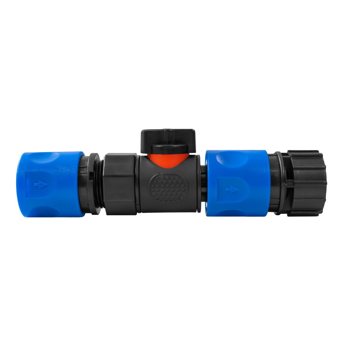 Black manual valve kit with female snap-on socket and blue female snap-on coupling with ¾″ BSP female thread.
