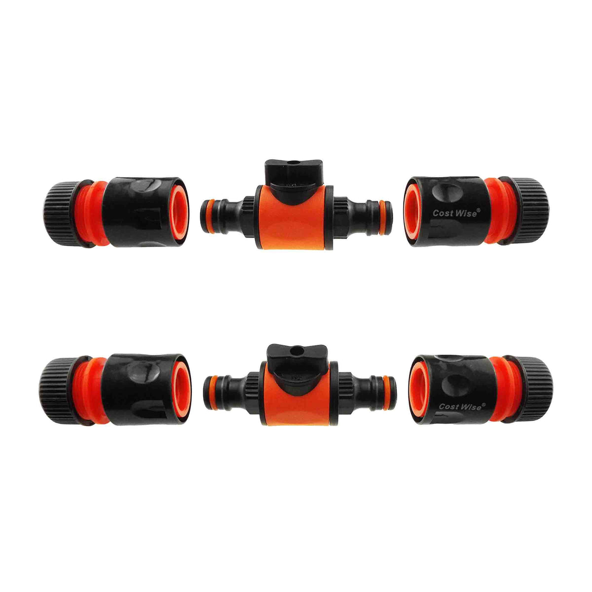 Inline Hose Valve Kit – 2 Valves & 4 Connectors, Orange & Black