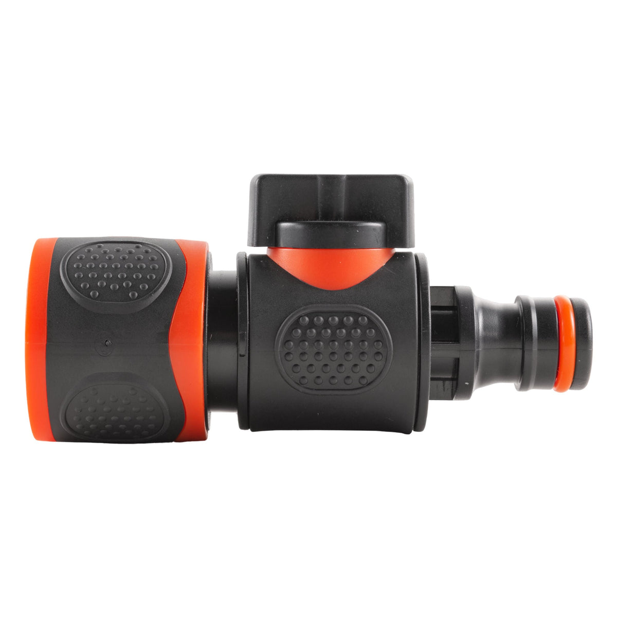 Black/Orange Soft-Touch Quick Hose Valve – Female to Male
