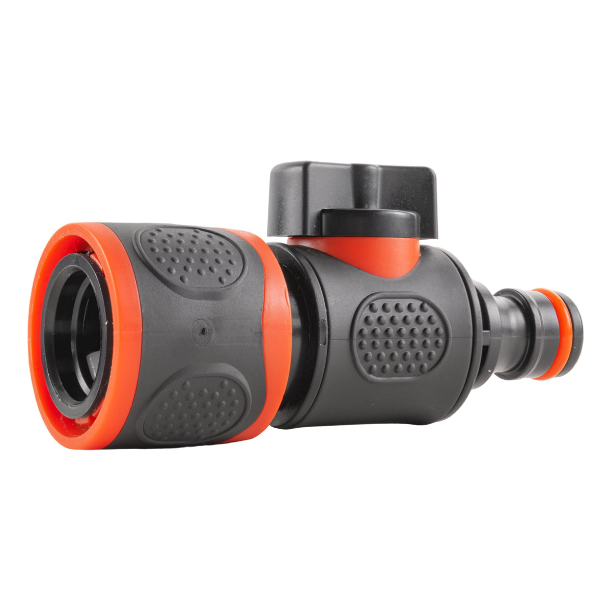 Black/Orange Soft-Touch Quick Hose Valve – Female to Male