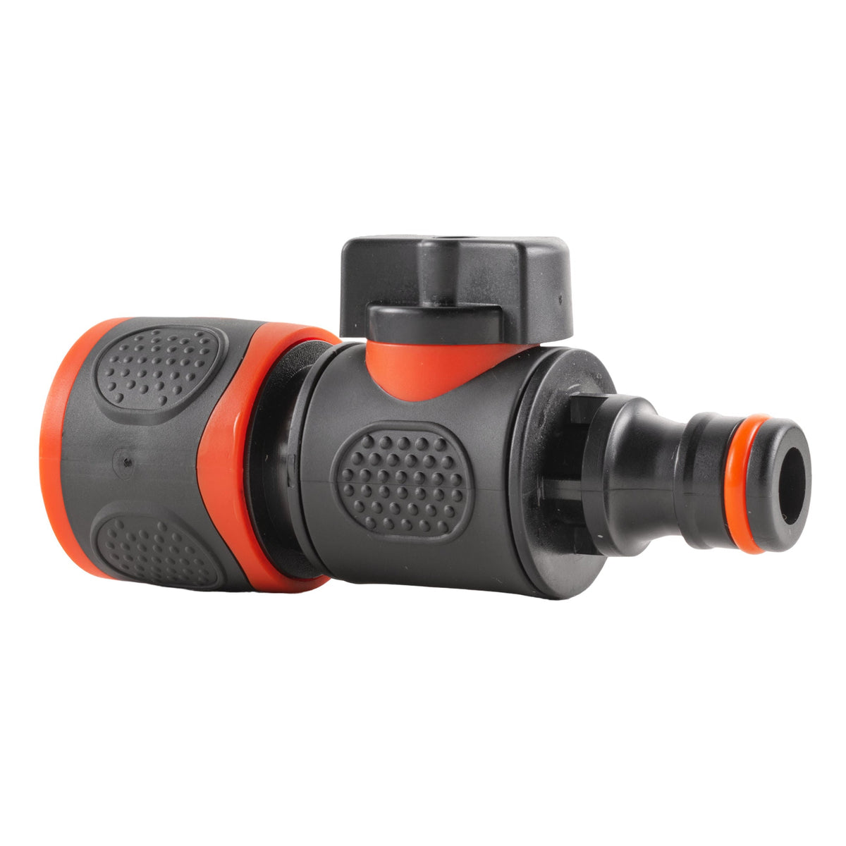 Black/Orange Soft-Touch Quick Hose Valve – Female to Male