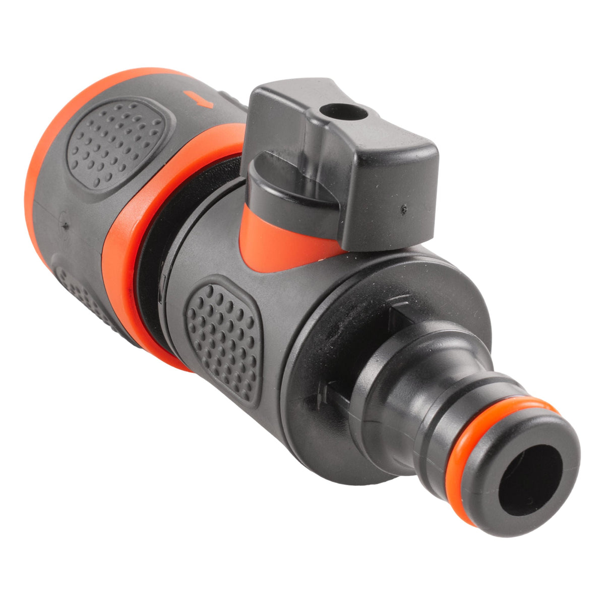 Black/Orange Soft-Touch Quick Hose Valve – Female to Male