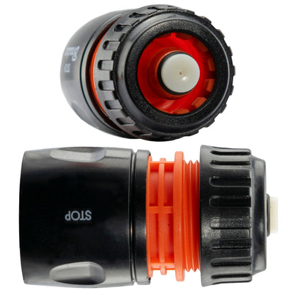 Water-Stop Female Hose Connector for ½″ or ⅝″ Hose – Black