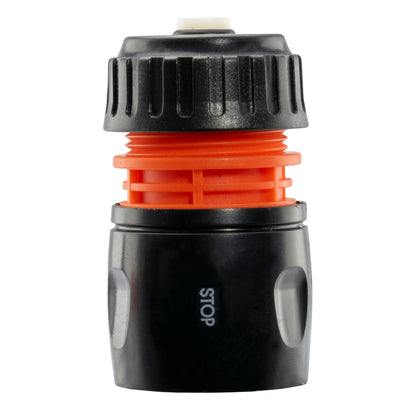 Water-Stop Female Hose Connector for ½″ or ⅝″ Hose – Black