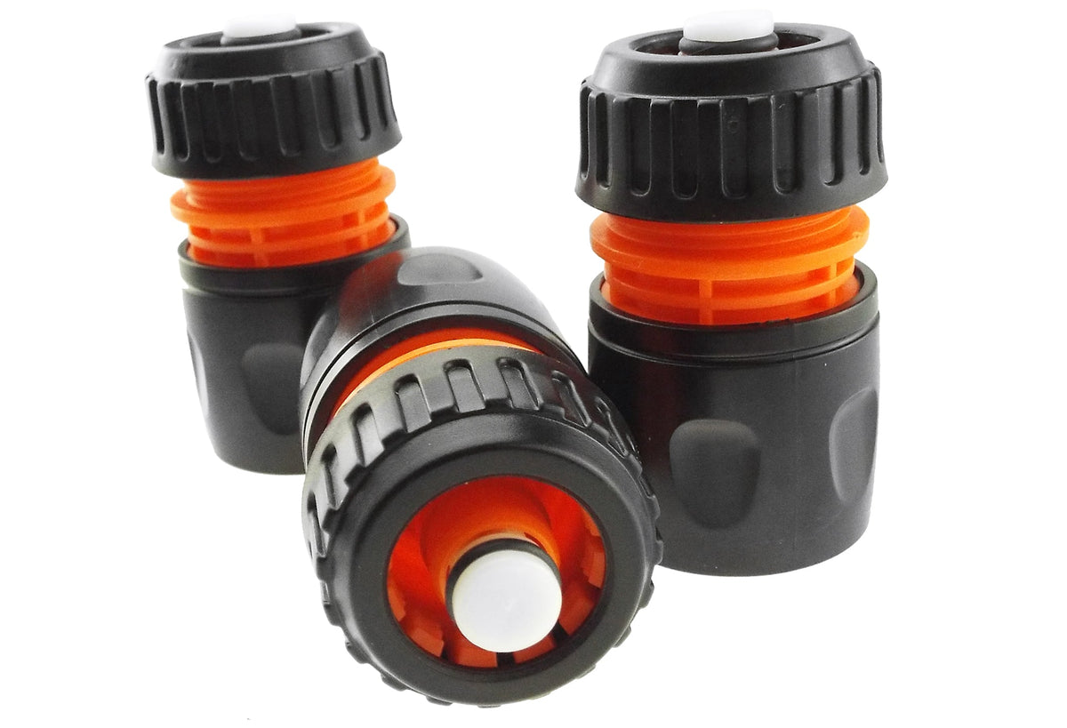 Water-Stop Female Hose Connector for ½″ or ⅝″ Hose – Black