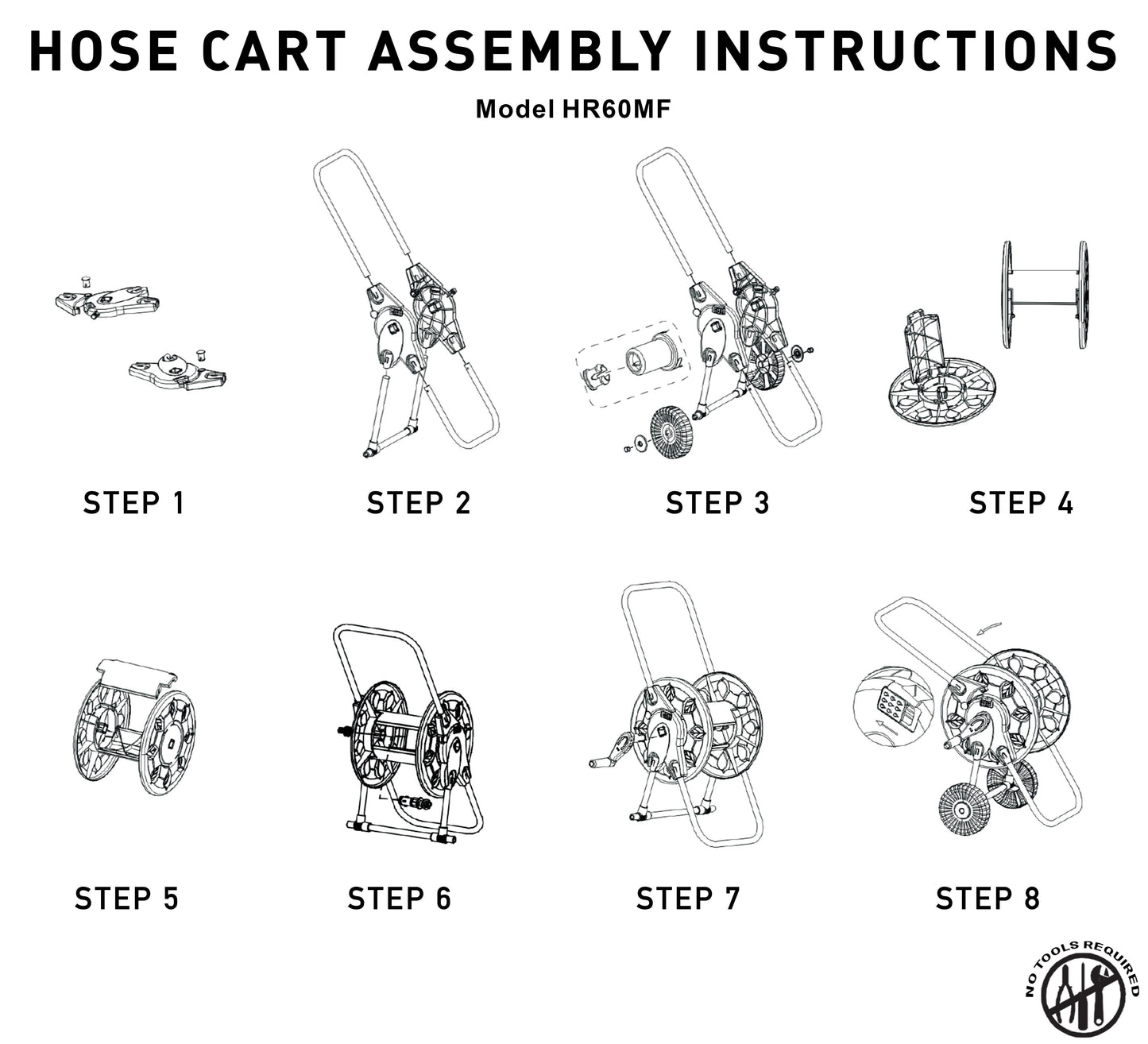 Hose Reel with Wheels for 60m 1/2" Garden Hose