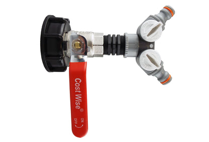 IBC S60X6 Cap & Brass Lever Valve – Twin Quick-Connect Splitter; supplied product shown.