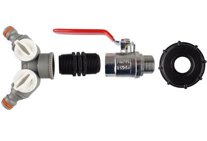IBC S60X6 Cap & Brass Lever Valve – Twin Quick-Connect Splitter