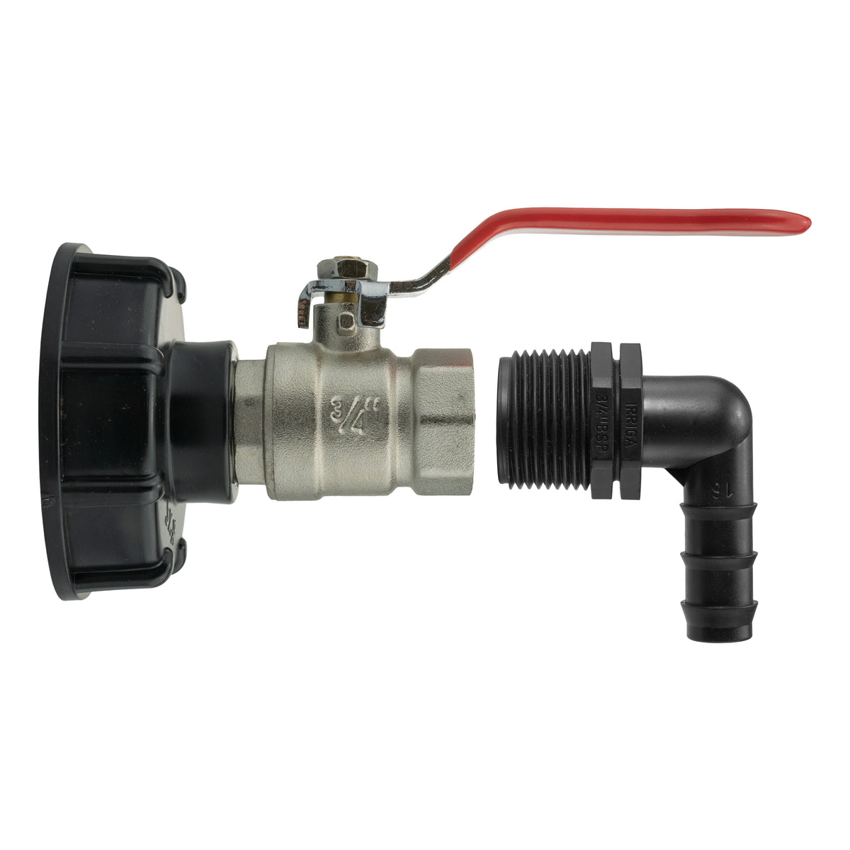 IBC S60X6 Cap & Brass Lever Valve – 16mm Barb Elbow
