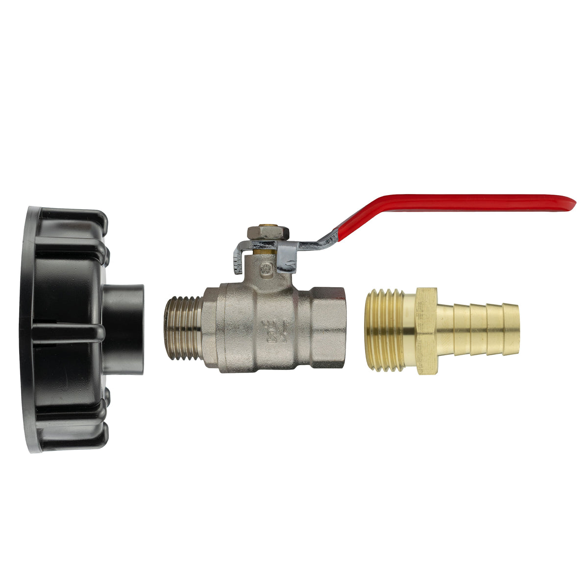 IBC S60X6 Cap & Brass Lever Valve – 13mm Brass Barb; supplied product shown.