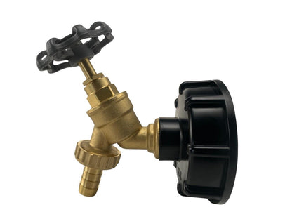 IBC S60X6 Cap & Brass Round-Handle Tap – ½″ Hose Barb; supplied product shown.