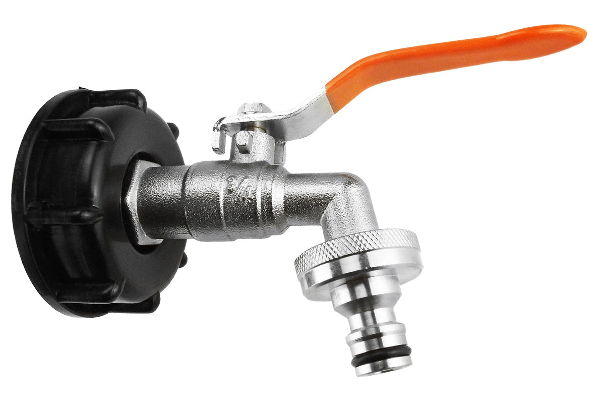IBC S60X6 Cap & Quick Lever Tap – ¾″ BSP Inlet; supplied fittings shown.