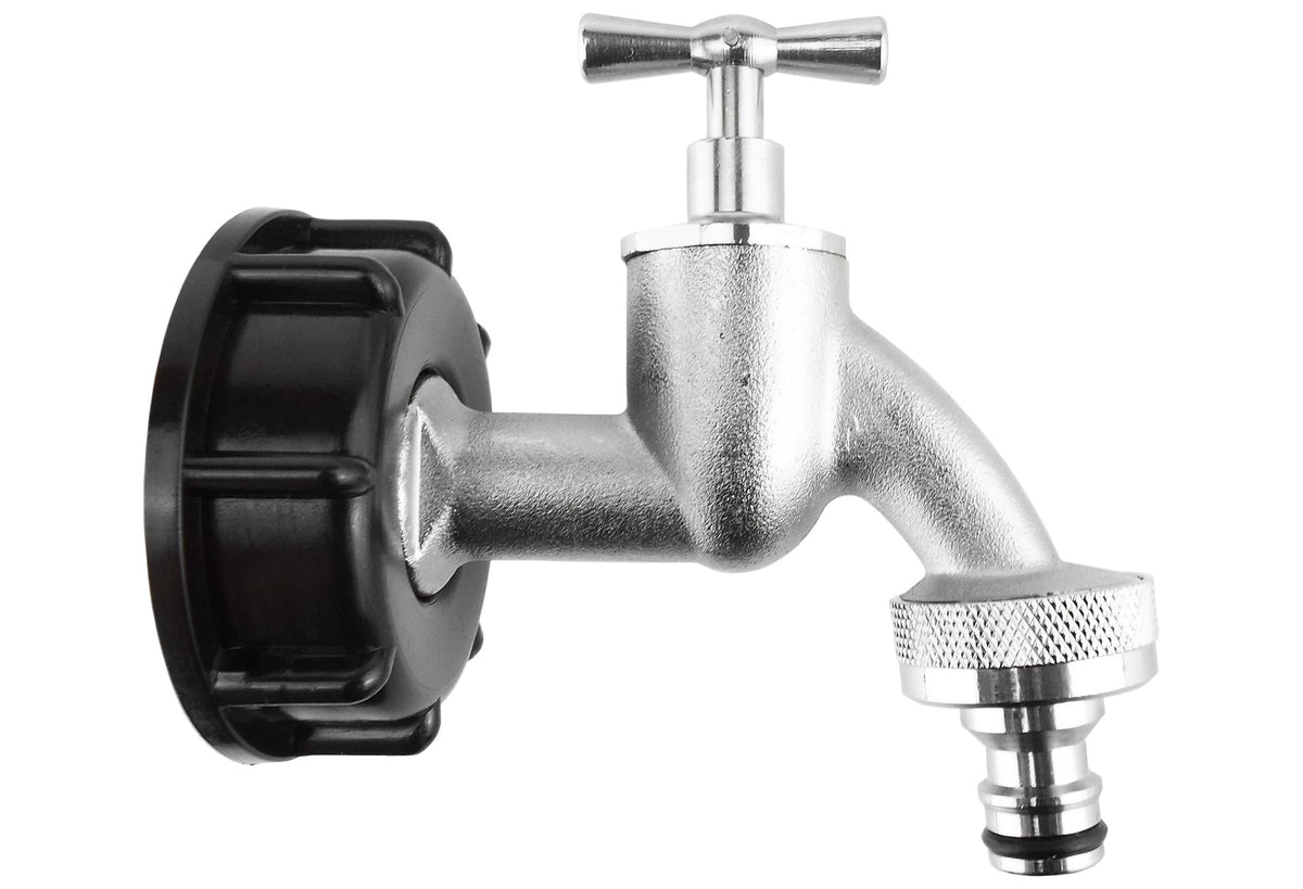 IBC S60X6 Cap & ¾″ Nickel-Plated Bib Tap – Quick Outlet; supplied fittings shown.