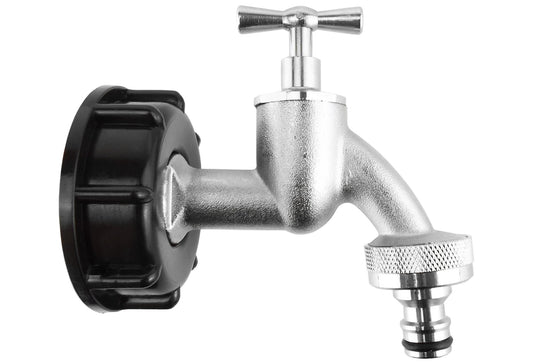 IBC S60X6 Cap & ¾″ Nickel-Plated Bib Tap – Quick Outlet; supplied fittings shown.