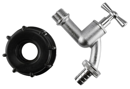 IBC S60X6 Cap & ¾″ Nickel-Plated Bib Tap – Hose Barb