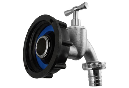 IBC S60X6 Cap & ¾″ Nickel-Plated Bib Tap – Hose Barb