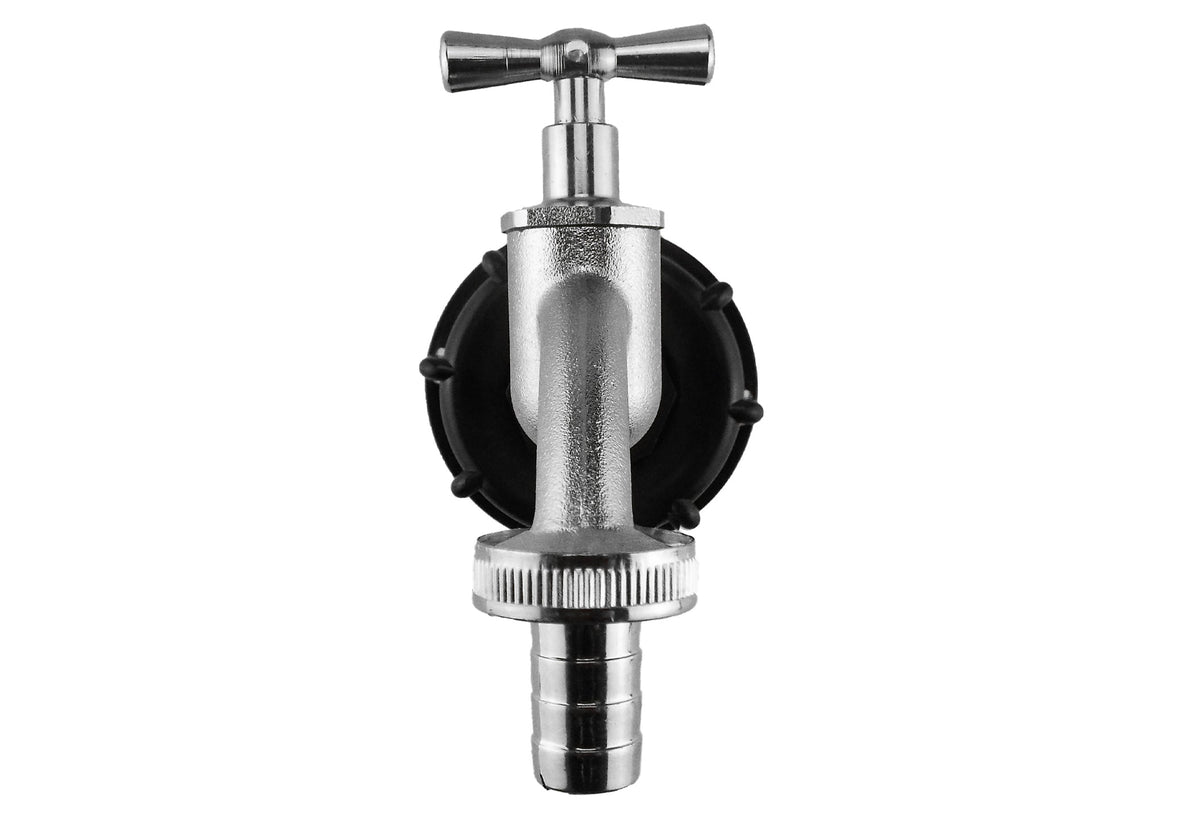 IBC S60X6 Cap & ½″ Nickel-Plated Bib Tap – Hose Barb