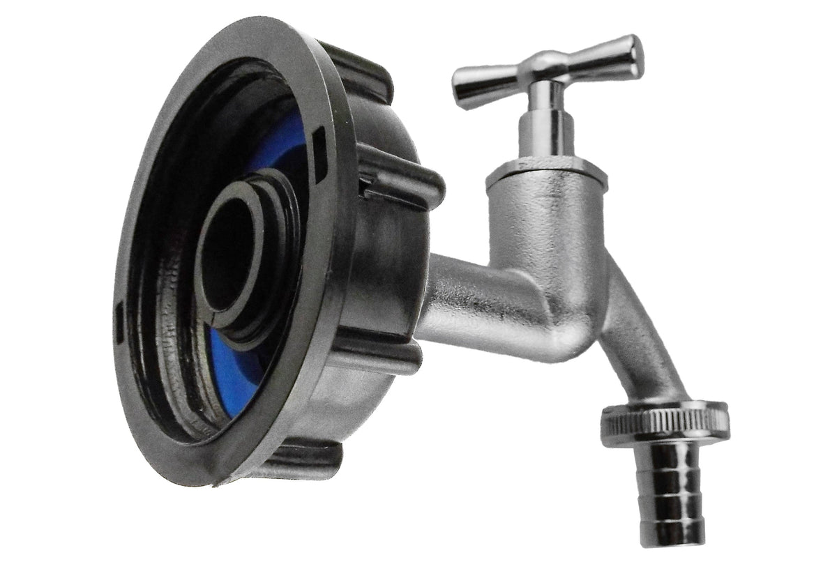 IBC S60X6 Cap & ½″ Nickel-Plated Bib Tap – Hose Barb
