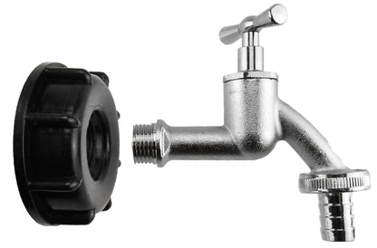IBC S60X6 Cap & ¾″ Nickel-Plated Bib Tap – Hose Barb