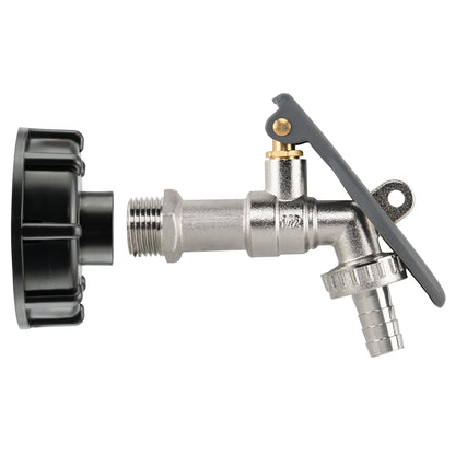 S60X6 IBC Cap kit with lever-lock tap and half-inch hose-barb outlet.
