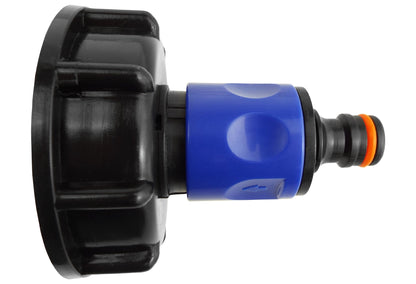 IBC S60X6 Cap & Blue Quick-Connect Plug; supplied fittings shown.