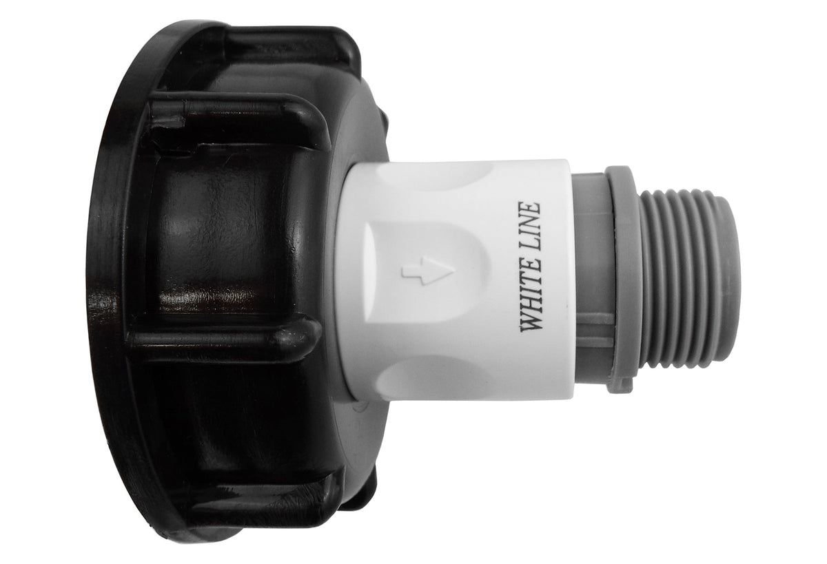 IBC S60X6 Cap & Quick Coupling – ¾″ BSP Male Outlet; supplied fittings shown.