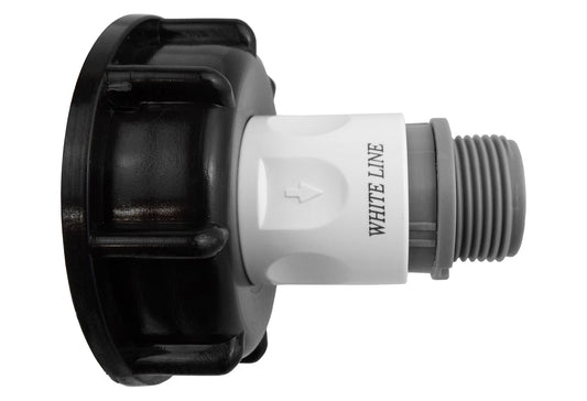 IBC S60X6 Cap & Quick Coupling – ¾″ BSP Male Outlet; supplied fittings shown.