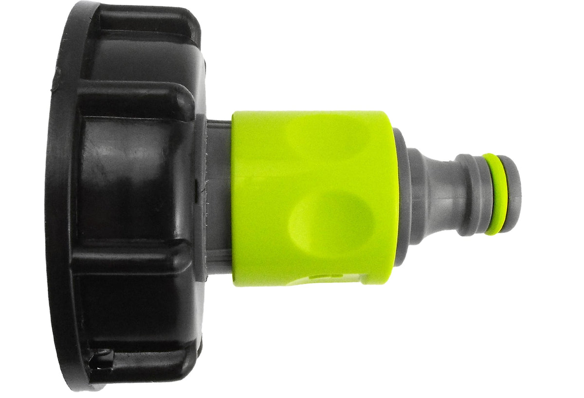 IBC S60X6 Cap & Lime Quick-Connect Plug; supplied fittings shown.
