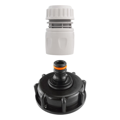 IBC S60X6 Cap & Quick Coupling – Grey/White Hose End; supplied fittings shown.