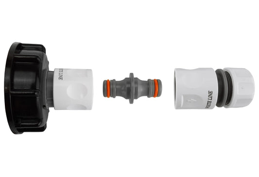 IBC S60X6 Cap & Grey/White Quick-Coupled Hose Connection Kit; supplied fittings shown.