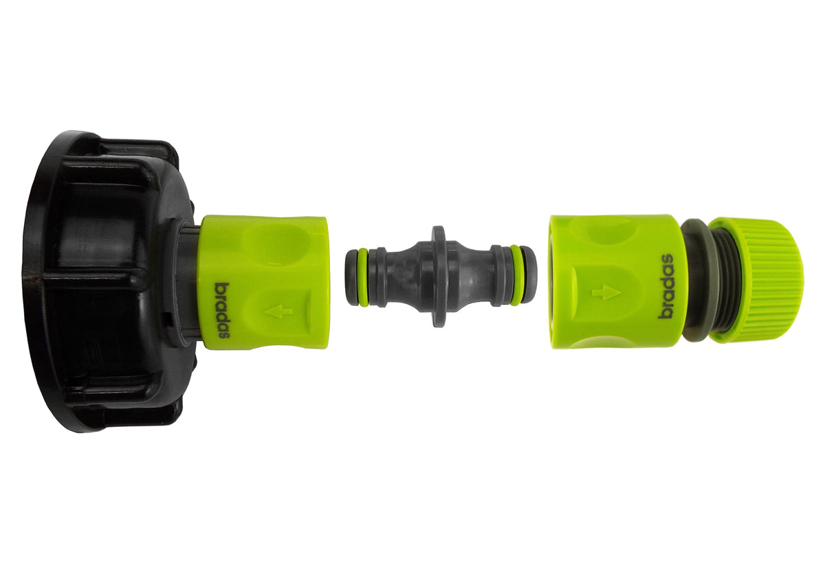 IBC S60X6 Cap & Lime Quick-Coupled Hose Connection Kit; supplied fittings shown.