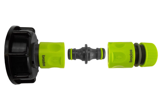 IBC S60X6 Cap & Lime Quick-Coupled Hose Connection Kit; supplied fittings shown.
