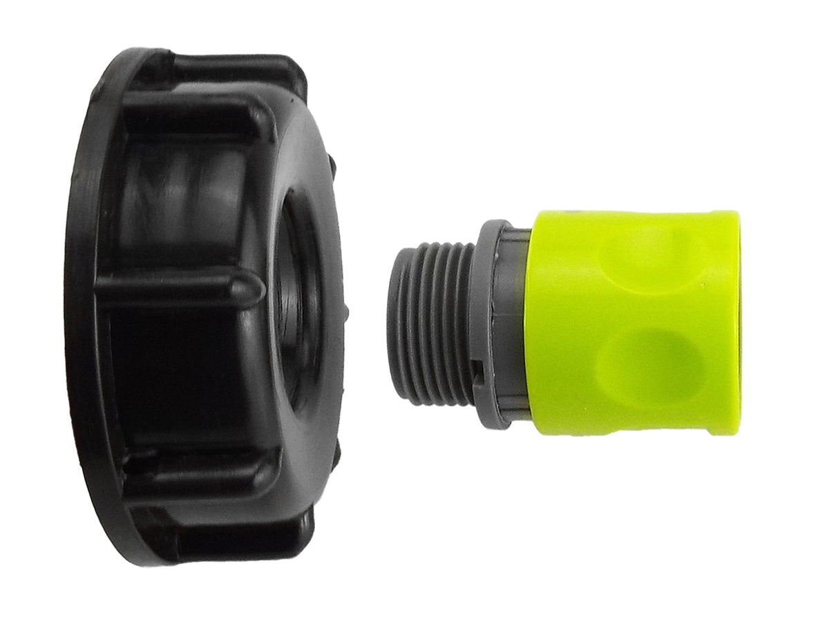 IBC S60X6 Cap & Lime Female Quick Socket; supplied fittings shown.