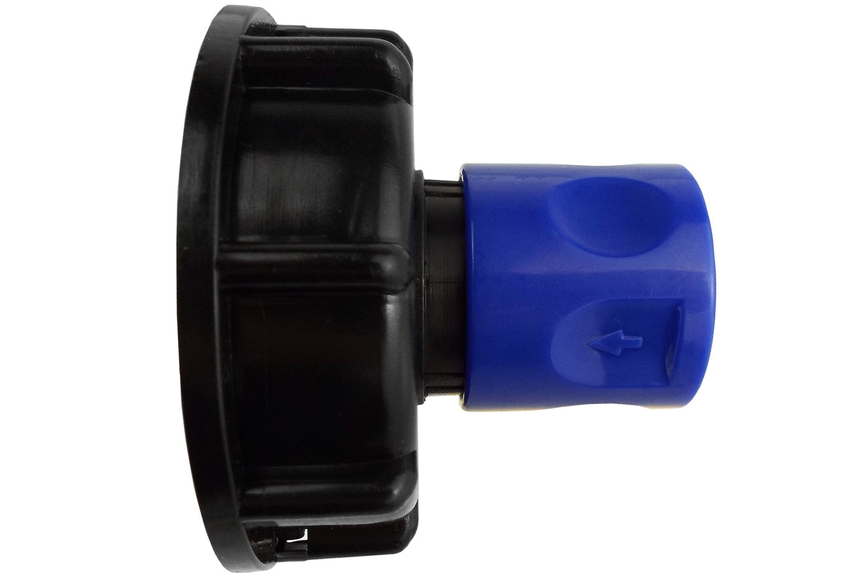 IBC S60X6 Cap & Blue Female Quick Socket; supplied fittings shown.