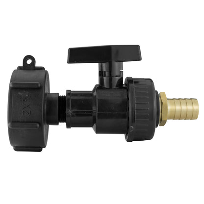IBC S60X6 Cap & Large Valve – 19mm Brass Hose Tail; supplied fittings shown.